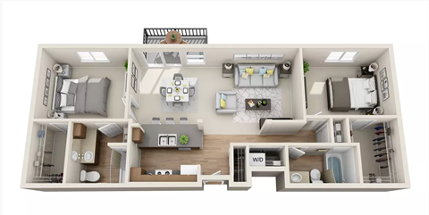 Floor plan for 2 beds, 2 baths, 1274 sqft